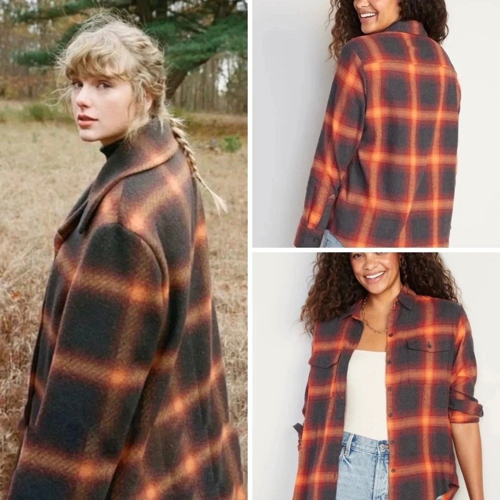 Old Navy Womens The Boyfriend Flannel‎ Shirt Size M ASO Swiftie Evermore Country